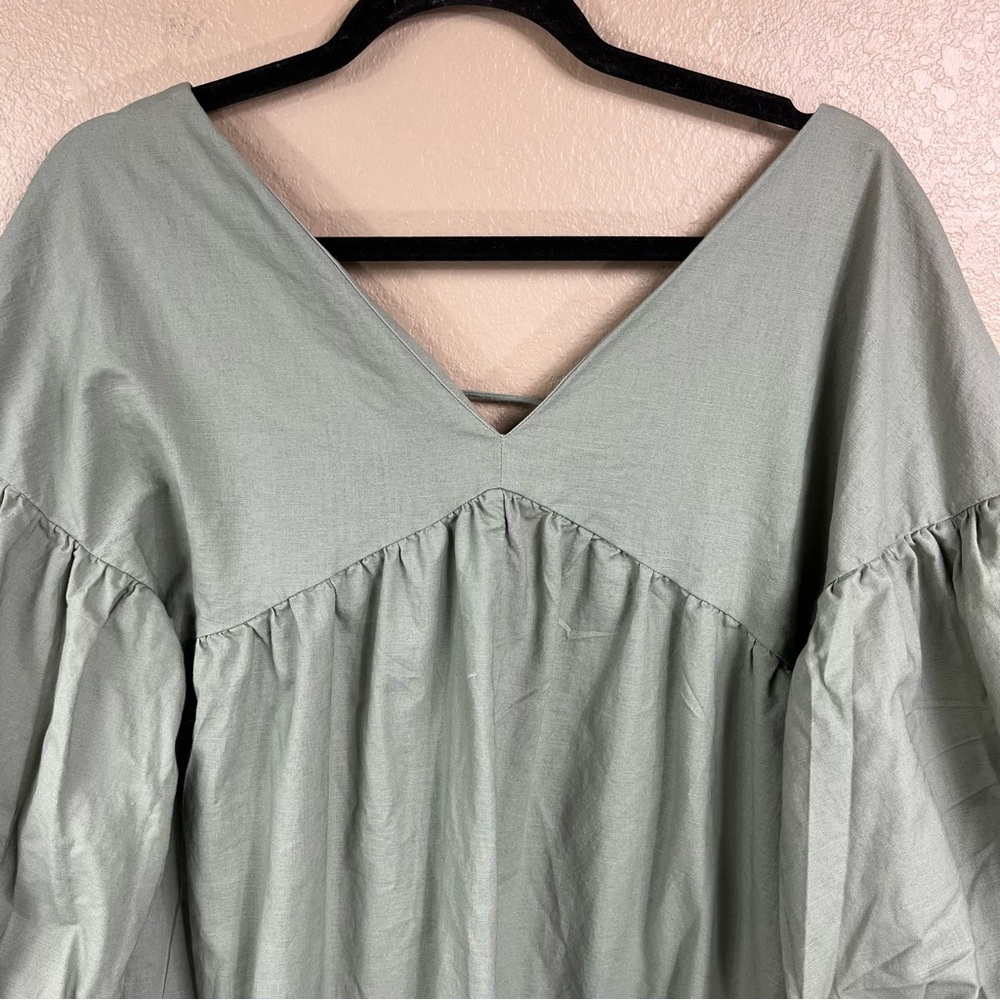 Anthro Oversized Mare Mare Puff Sleeve Tie Front Midi Dress NWOT - Picture 10 of 11
